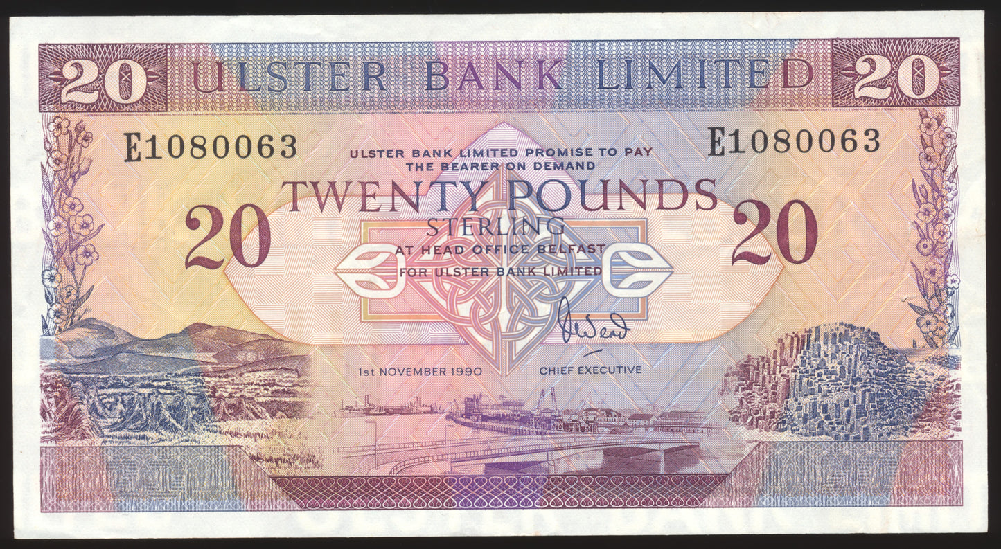 NORTHERN IRELAND P.333a NI834 1992 Ulster Bank £20 EF