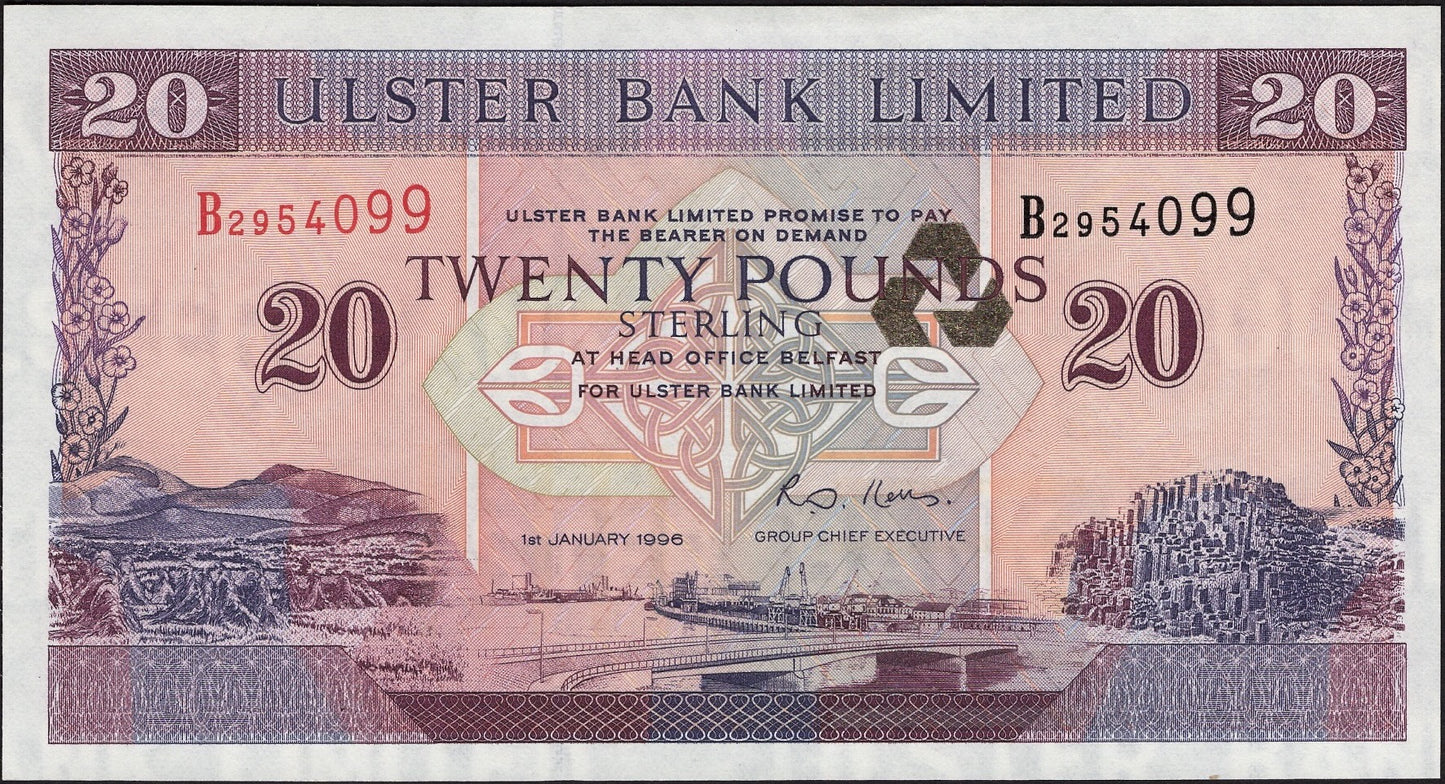NORTHERN IRELAND P.337a NI835a 1996 Ulster Bank £20 UNC