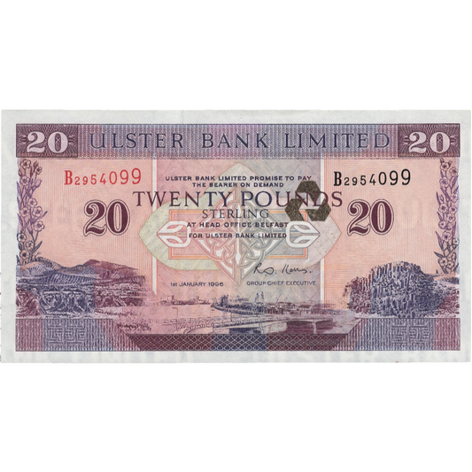 NORTHERN IRELAND P.337a NI835a 1996 Ulster Bank £20 UNC