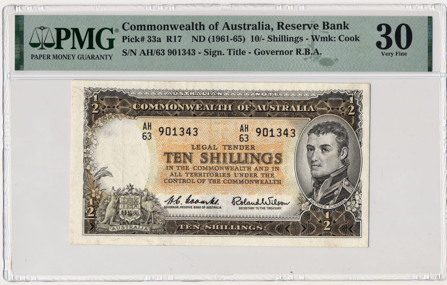 AUSTRALIA P.33a 1961-1965 10 Shillings VF 30