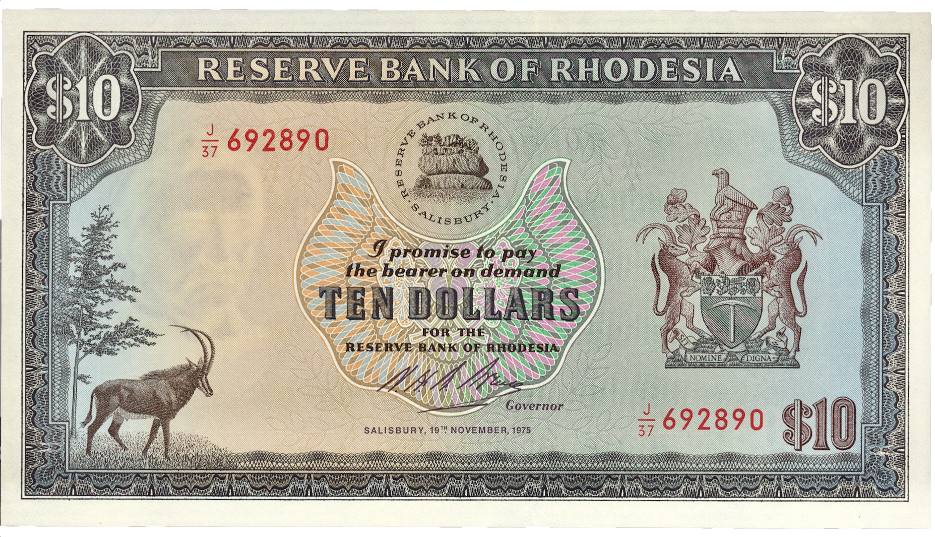 RHODESIA P.33h 1975 10 dollars UNC