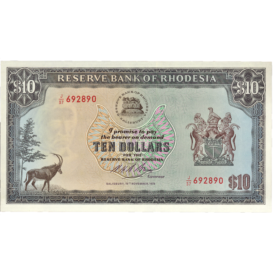 RHODESIA P.33h 1975 10 dollars UNC