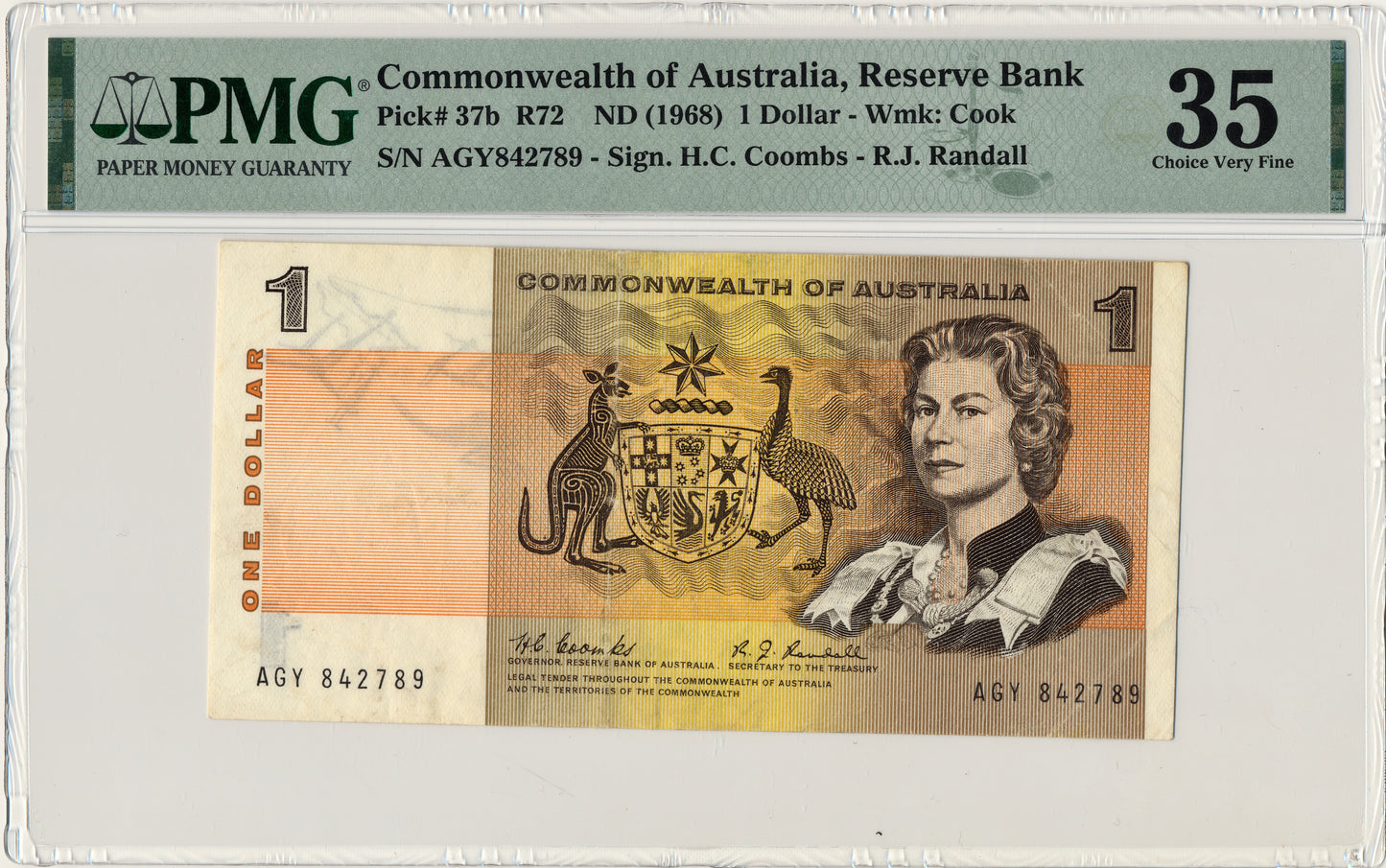 AUSTRALIA P.37b 1968 $1 Choice VF 35
