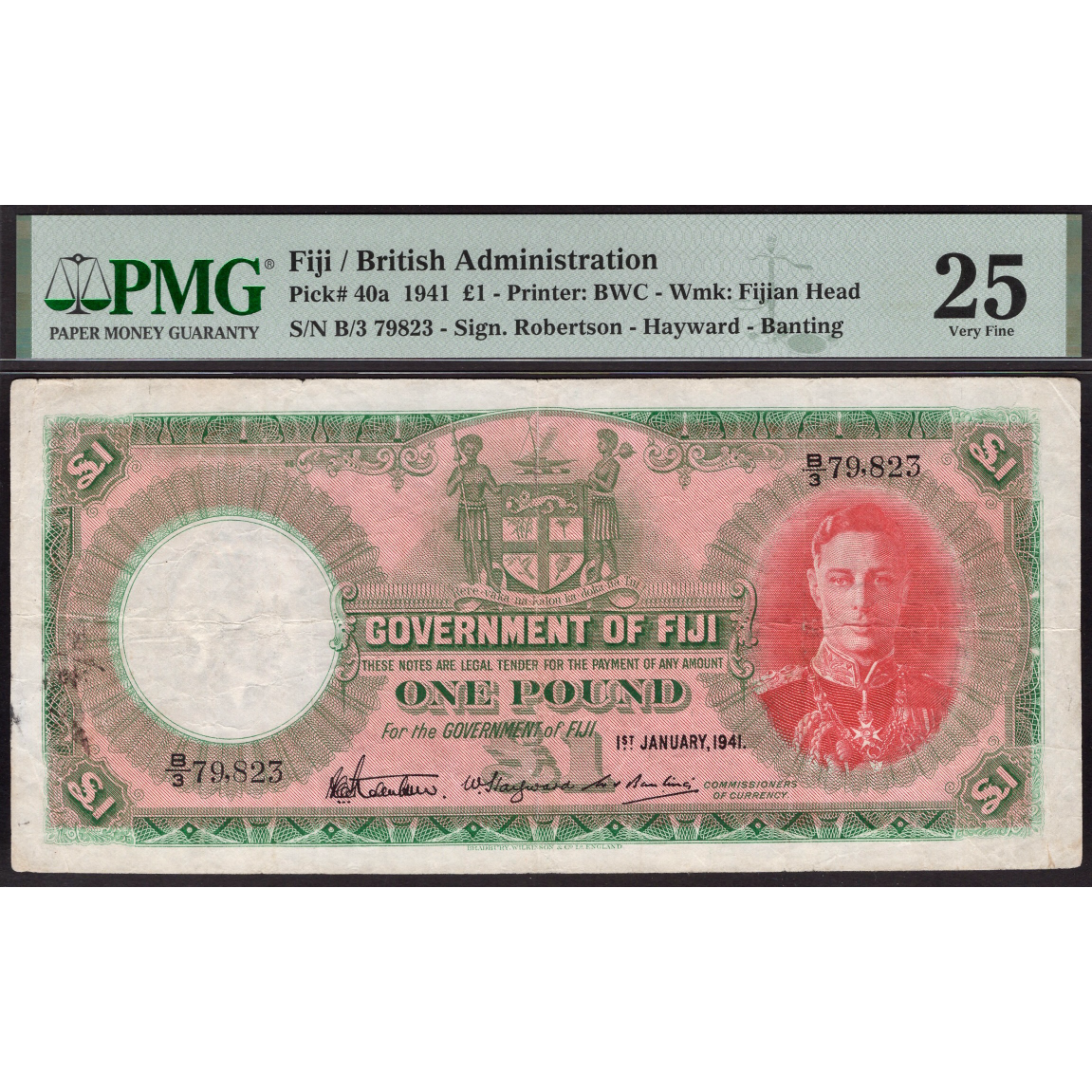 FIJI P.40a 1941 £1 VF25