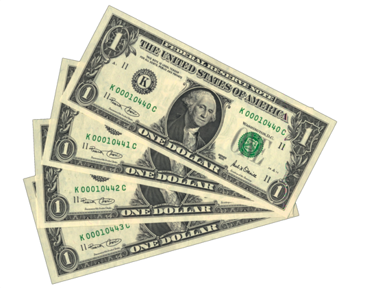 USA P.509 2001 Federal Reserve 4 consecutive $1 UNC