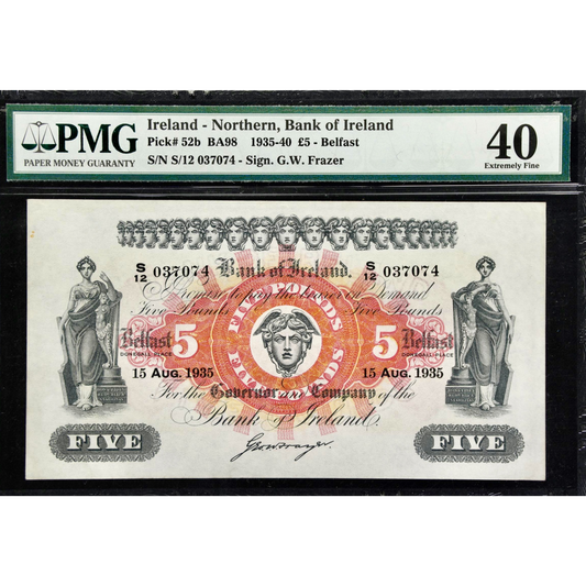 NORTHERN IRELAND P.52b NI211b 1935 Bank of Ireland £5 EF 40