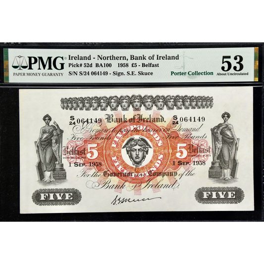 NORTHERN IRELAND P.52d NI211d 1958 Bank of Ireland £5 AUNC 53