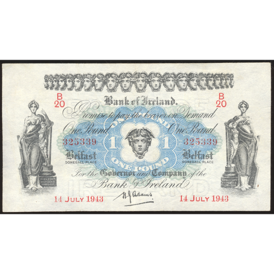 NORTHERN IRELAND P.55b NI202b 1943 Bank of Ireland £1 AUNC