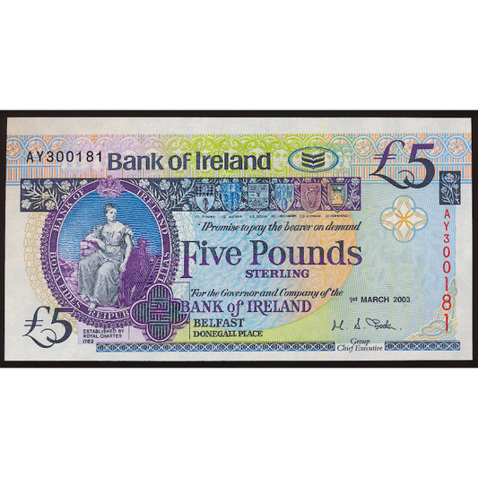 NORTHERN IRELAND P.79a NI216b 2003 Bank of Ireland £5 banknote UNC