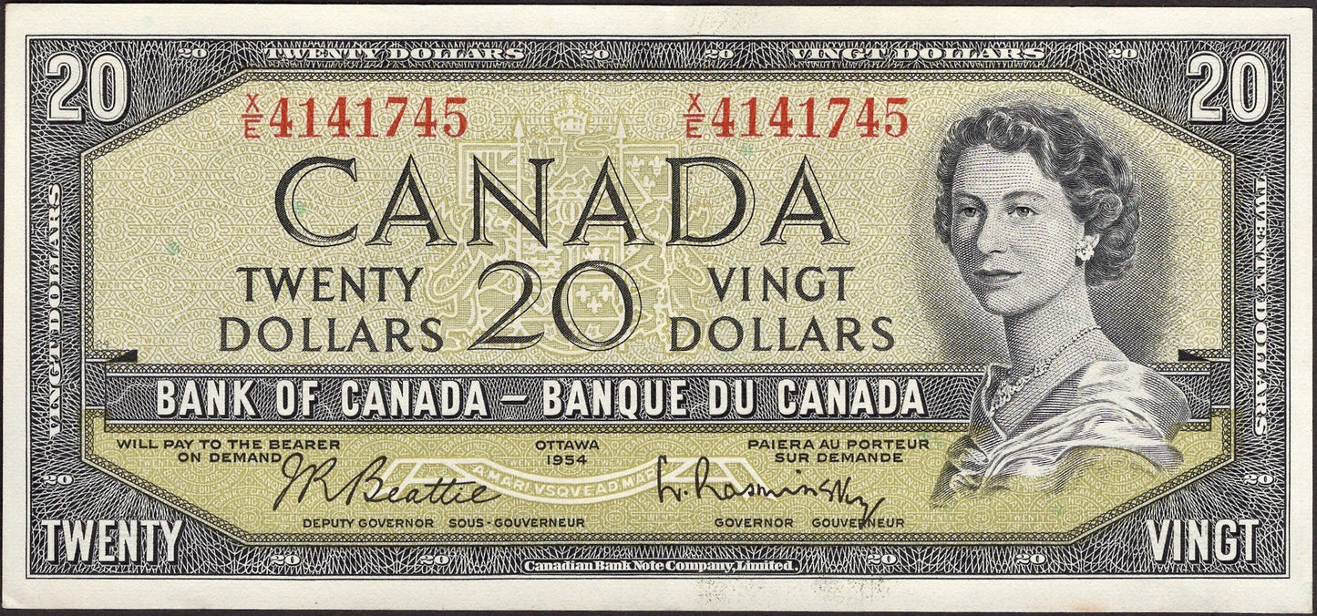CANADA P.80b 1954 $20 Beattie, Rasminsky GEF