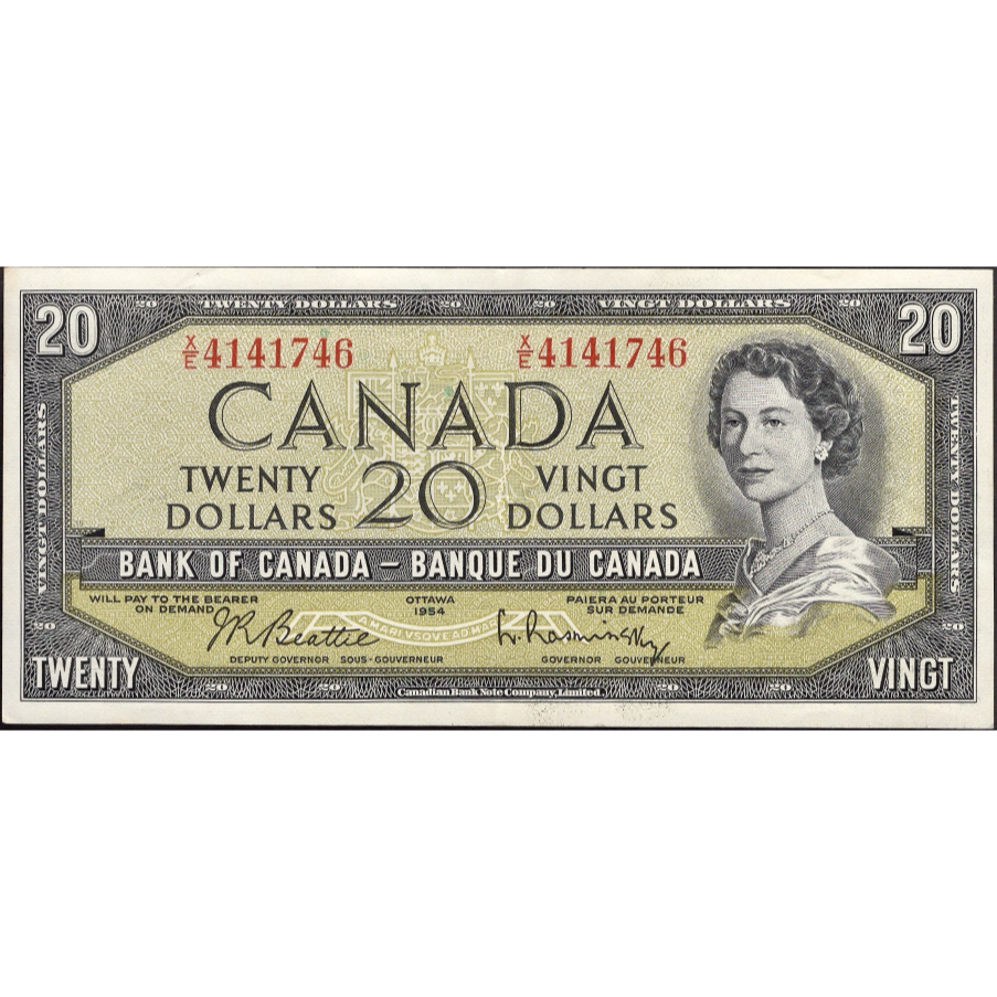 CANADA P.80b 1954 $20 Beattie, Rasminsky GEF