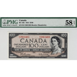 CANADA P.82b BC-43b 1954 $100 Beattie, Rasminsky Choice About UNC EPQ58