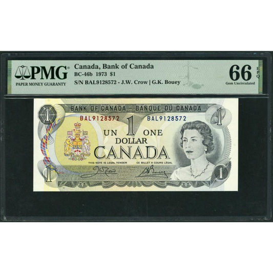 CANADA P.85c BC-46b 1973 $1 Crowe, Bouey Gem UNC 66 EPQ