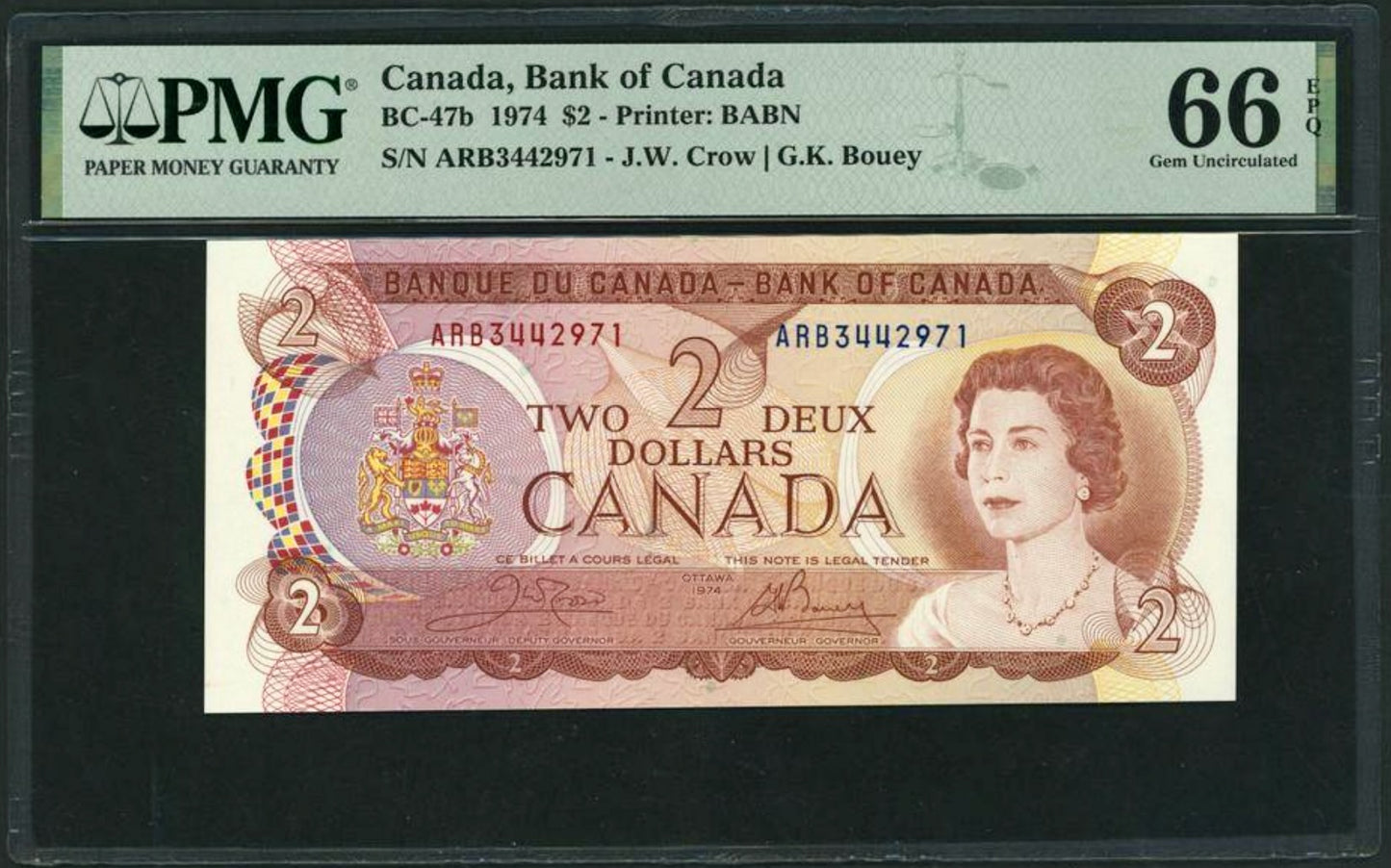 CANADA P.86b BC-47b $2 1974 Crowe, Bouey Gem UNC 66 EPQ