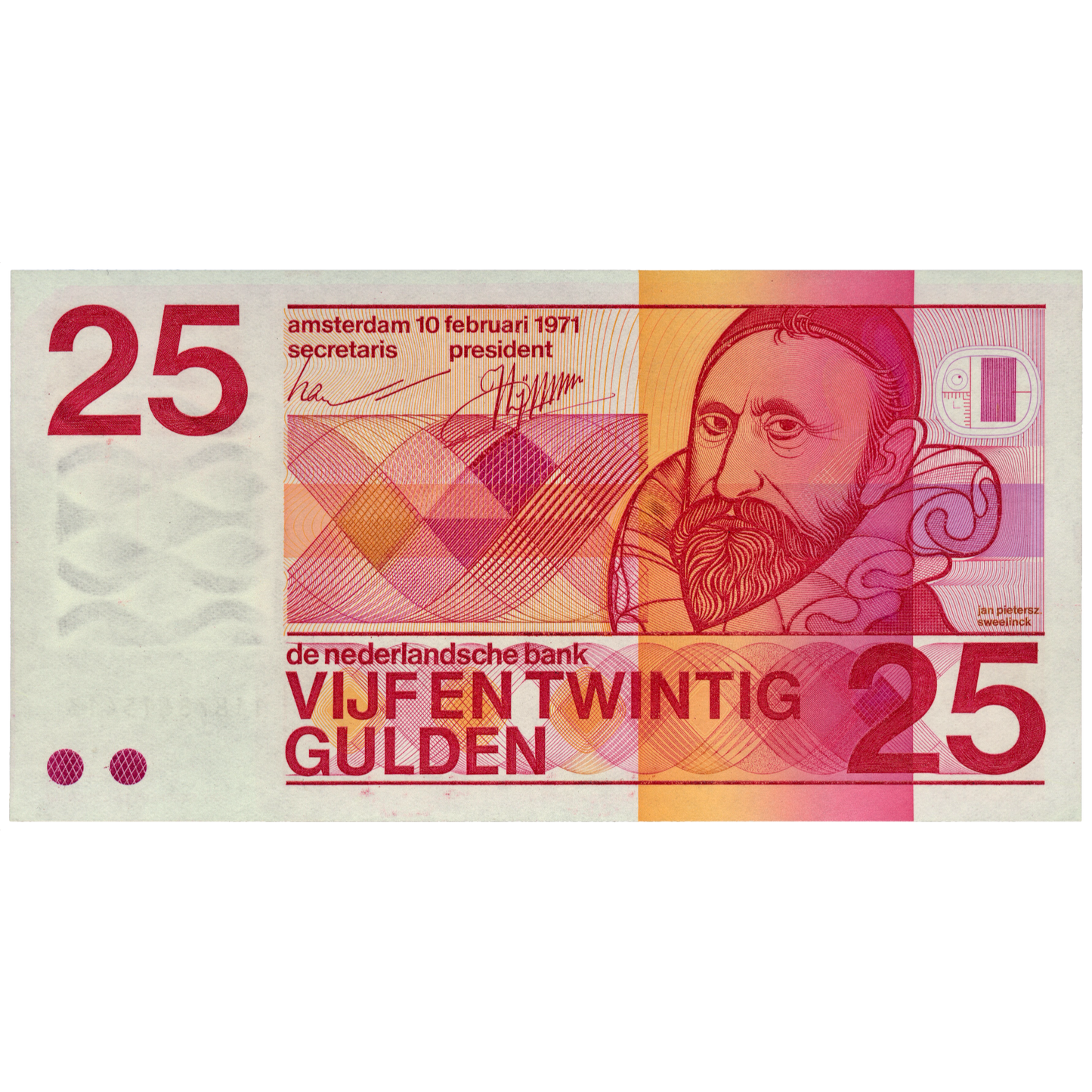 NETHERLANDS P.92b 1971 25 Guilden UNC