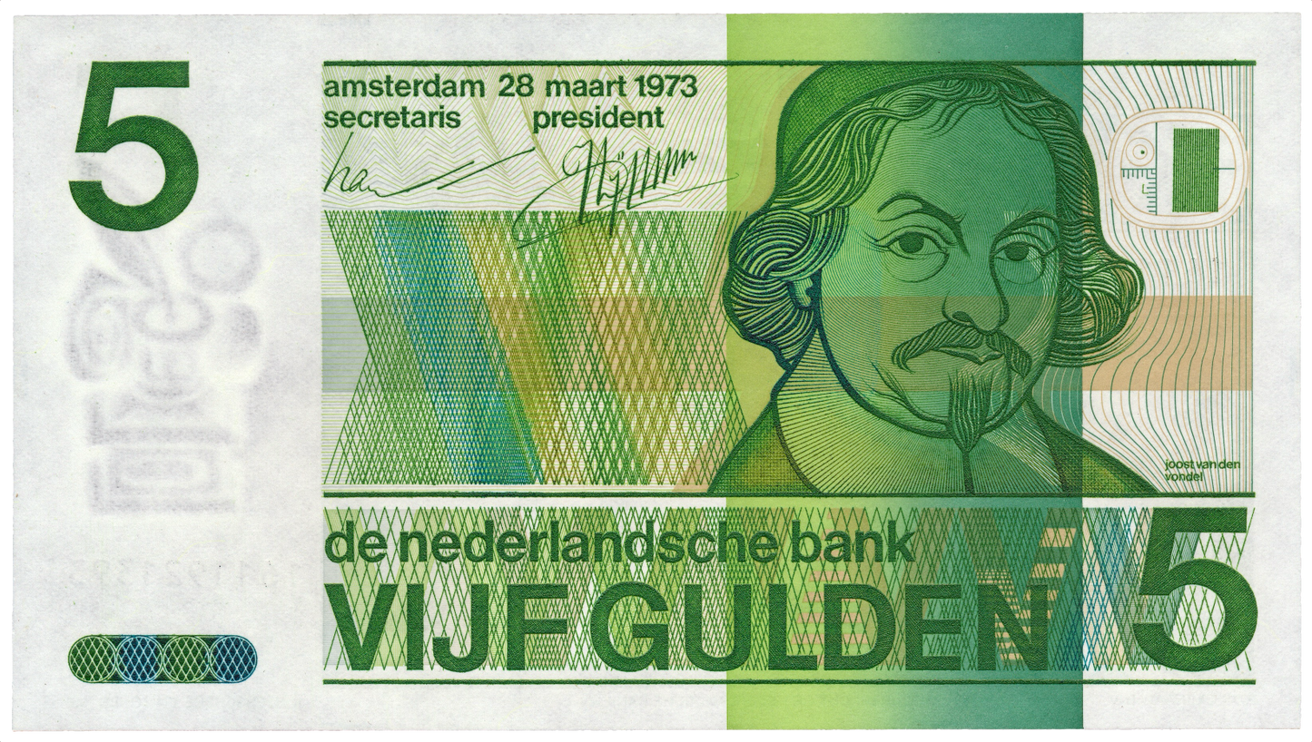 NETHERLANDS P.95 1973 5 Guilden UNC