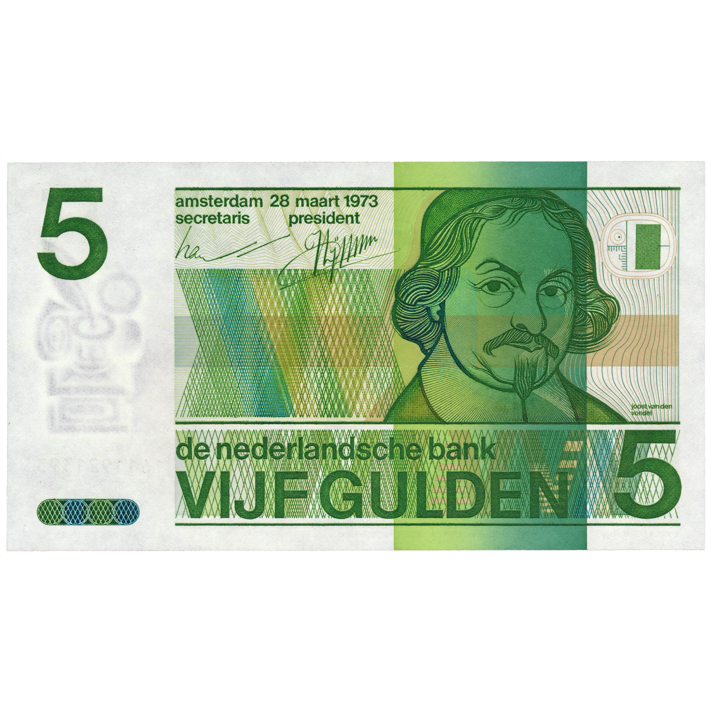 NETHERLANDS P.95 1973 5 Guilden UNC