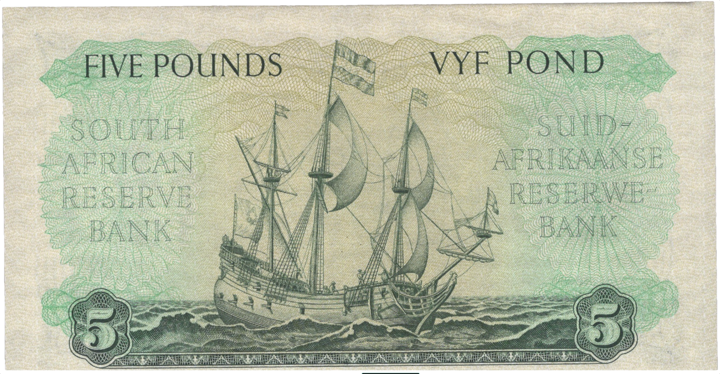SOUTH AFRICA P.97a 1950 5 Pounds EF