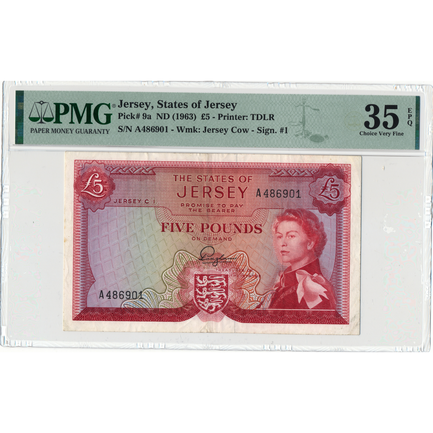 JERSEY P.9a JE21a 1963-1972 £5 Choice VF 35 EPQ