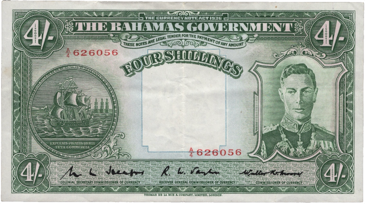 BAHAMAS P.9b 1941 4 Shillings GVF