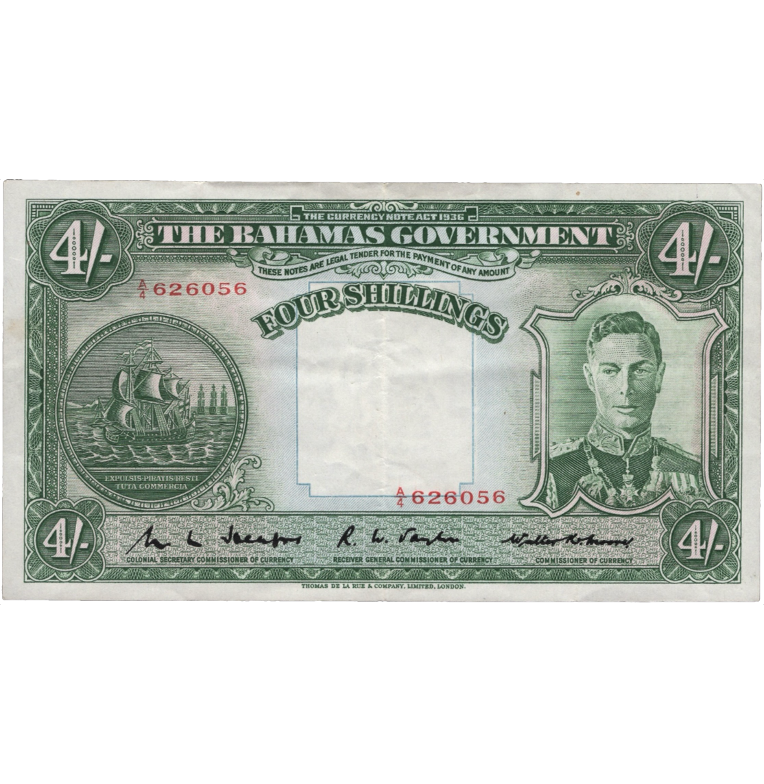 BAHAMAS P.9b 1941 4 Shillings GVF