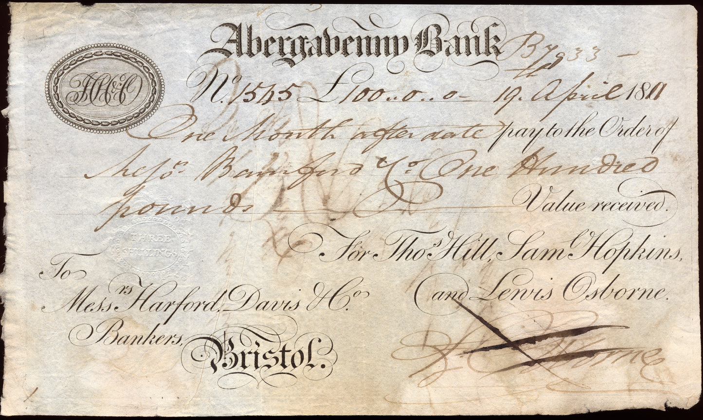 Abergavenny Bank 1811 £100 bankers draft or payment order Outing 7b