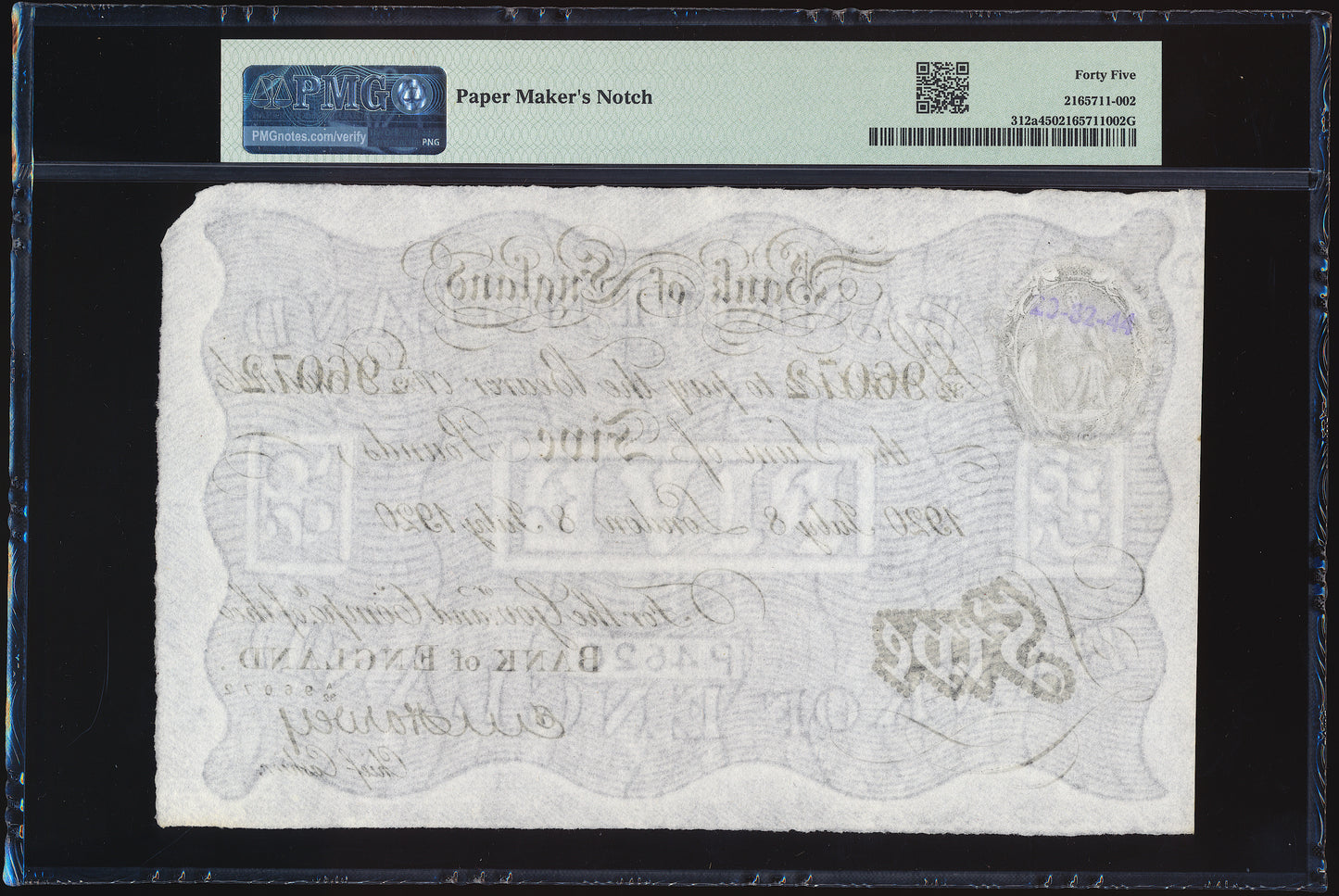 ENGLAND P.312a B209a 1920 Harvey £5 A32 Choice EF45