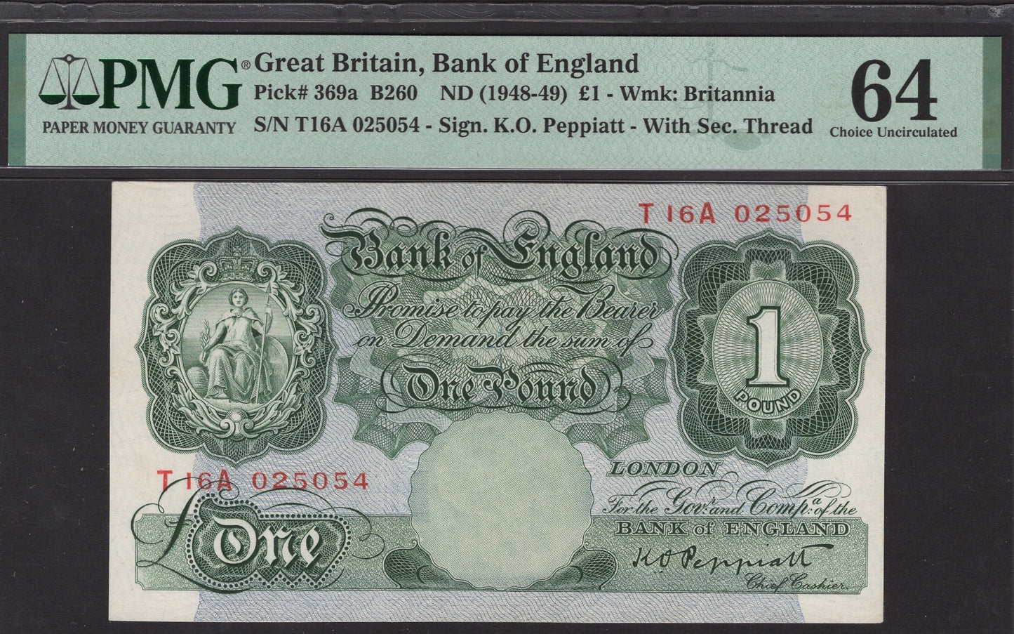 ENGLAND P.369a B260 1948-1949 Bank of England Peppiatt £1 CHOICE UNC 64