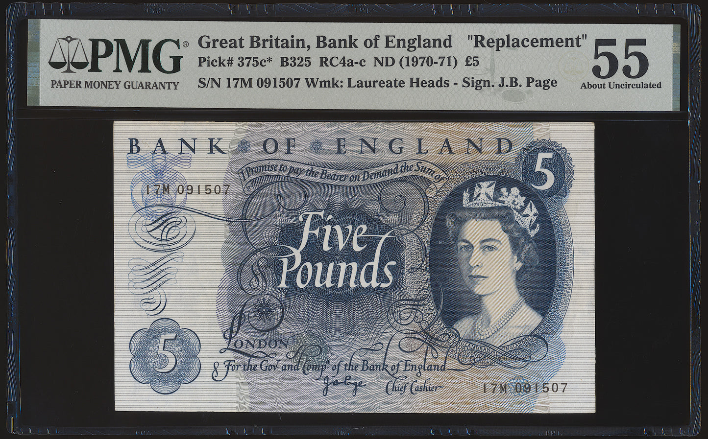 ENGLAND P.375c B325 1970-1971 Replacement Page £5 17M AUNC 55