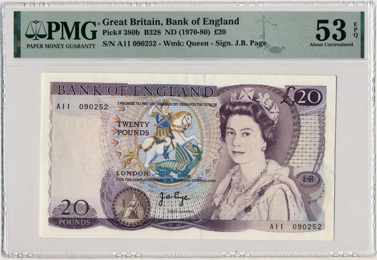 ENGLAND P.380b B328 1970-1980 Page £20 First series A11 AUNC 53 EPQ