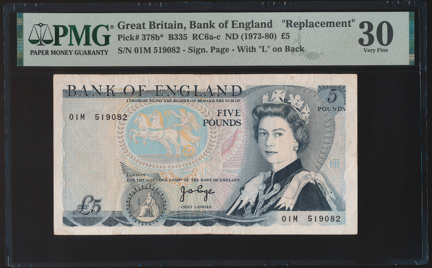 ENGLAND P.378b B335 1973-1980 First run Replacement Page £5 01M VF 30