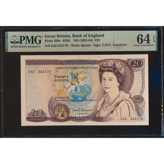 ENGLAND P.380c B350 1981-1984 Somerset £20 First series E42 CHOICE UNC 64 EPQ