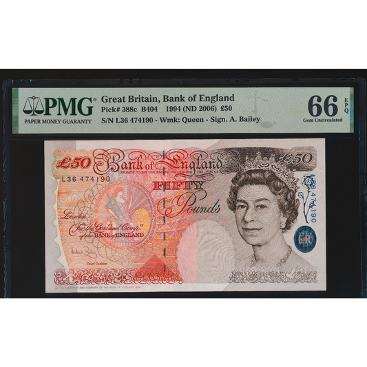 ENGLAND P.388c B404 2006-2011 Bailey Column Sort £50 L36 GEM UNC 66 EPQ