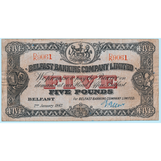NI302b P.127b 1940 Belfast Banking Company Limited £5 F
