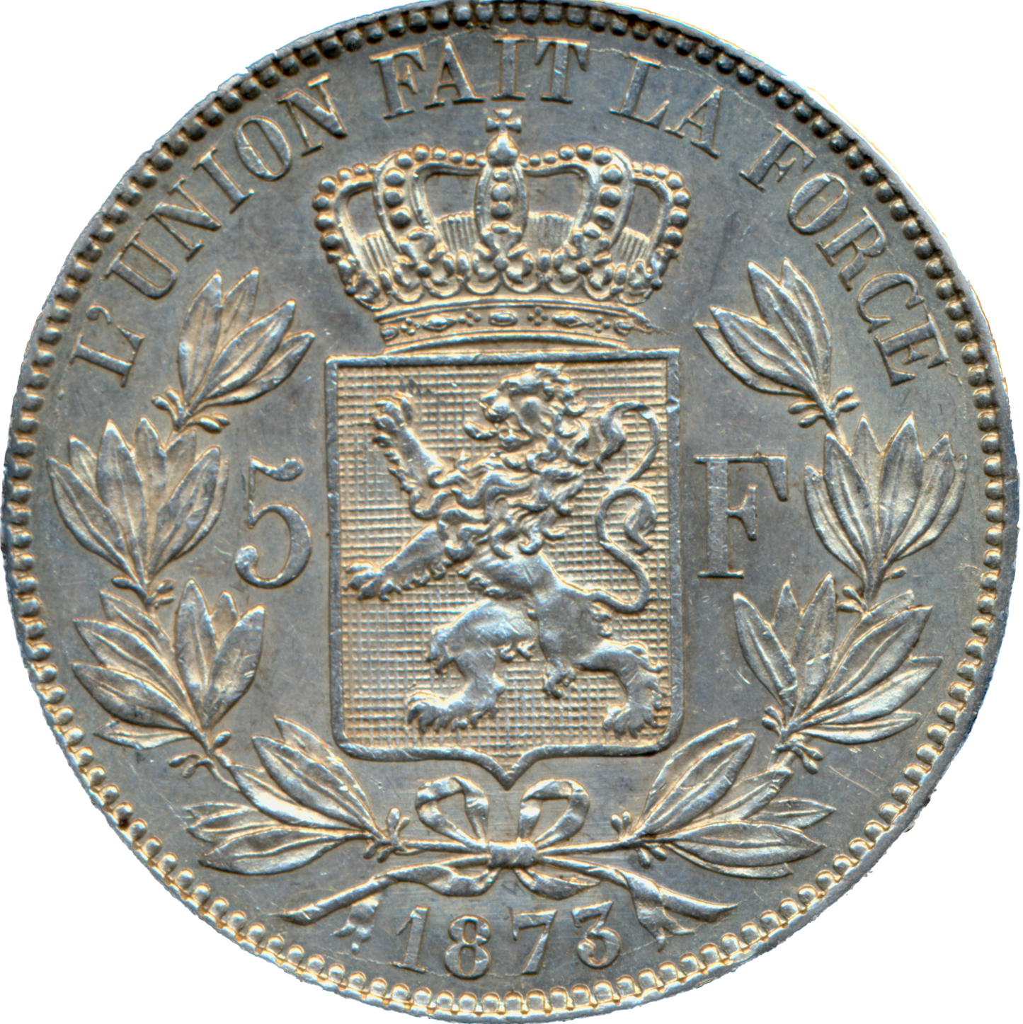 Belgium KM24 1873 Silver 5 franc
