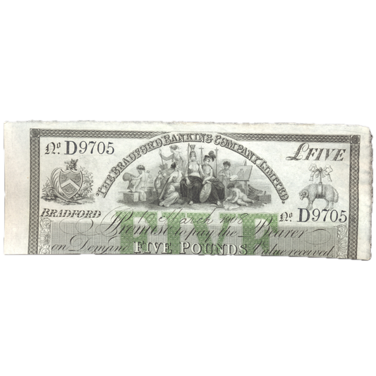 Bradford Banking Company  1908 £5 banknote VF Outing 247c