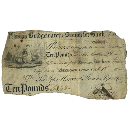 Bridgewater & Somerset Bank 1805 £10 banknote VG Outing 281h Rare