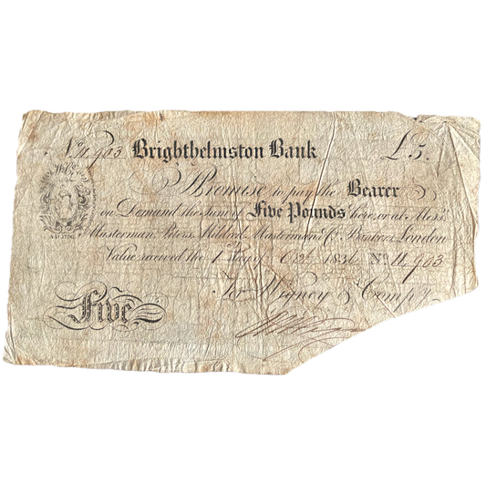 Brighthelston Bank 1836 £5 banknote VG Outing 293a