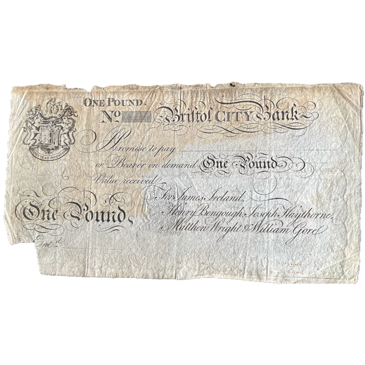 Bristol City Bank 18__ £1 banknote Outing 316c Rare