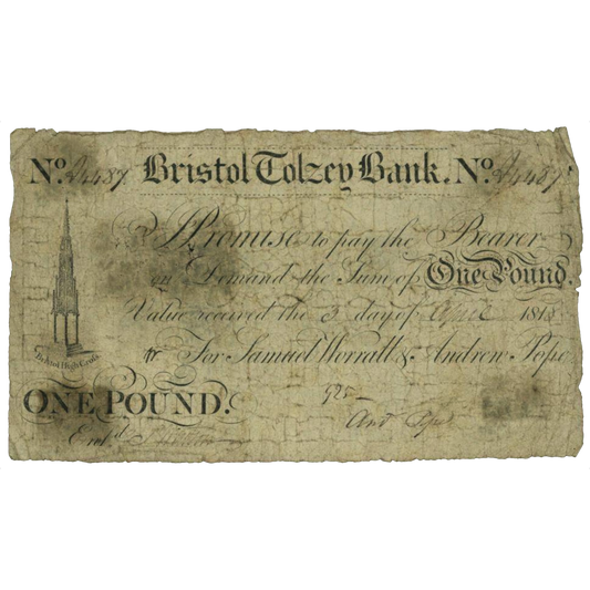 Bristol Tolzey Bank 1818 £1 banknote NF Outing 325e