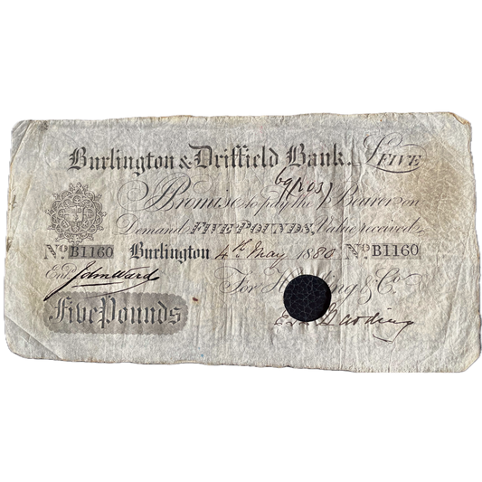 Burlington & Driffield Bank 1880 £5 banknote Outing 286a