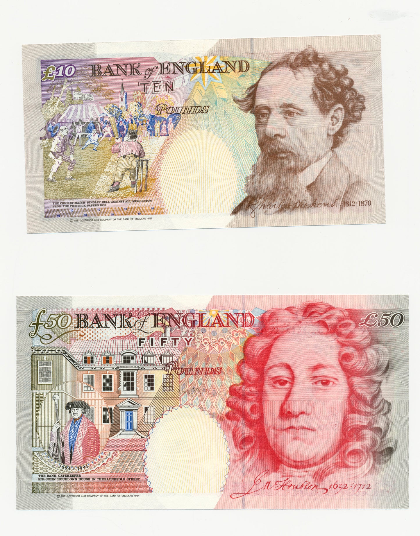 C117 1994 Debden presentation set First series E £10 B366 (A01) and £50 B377 (A01) with matching serials