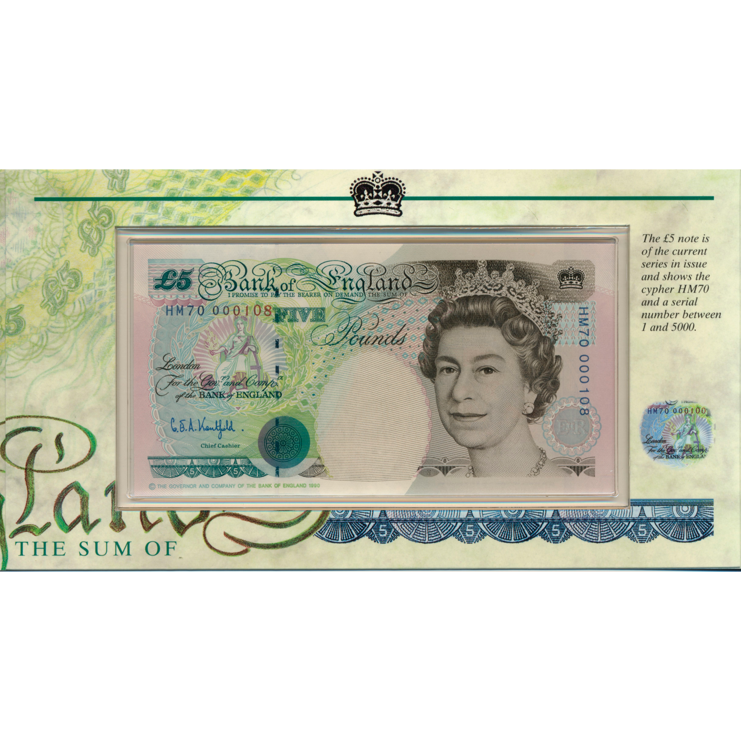 C119 1996 Debden presentation set HM Queen's 70th birthday £5 B364 (HM70) and £5 cupronickel-nickel crown