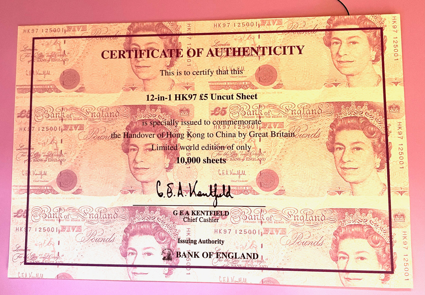 C122b 1997 Debden presentation set Hong Kong handover Mini-sheet of 12 £5 B364 (HK97)