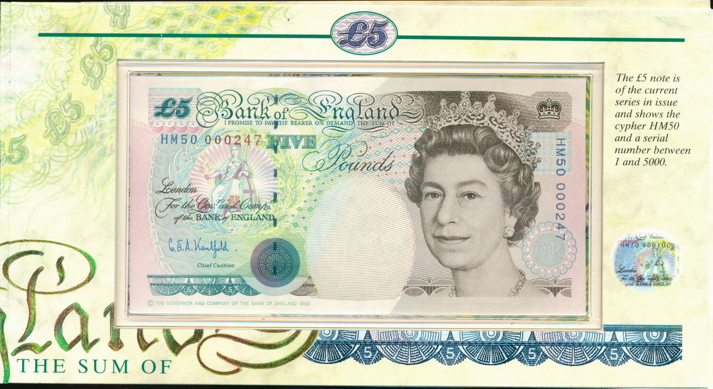 C123 1997 Debden presentation set Queens Golden Wedding Anniversary £5 B364 (HM50) and £5 cupronickel crown