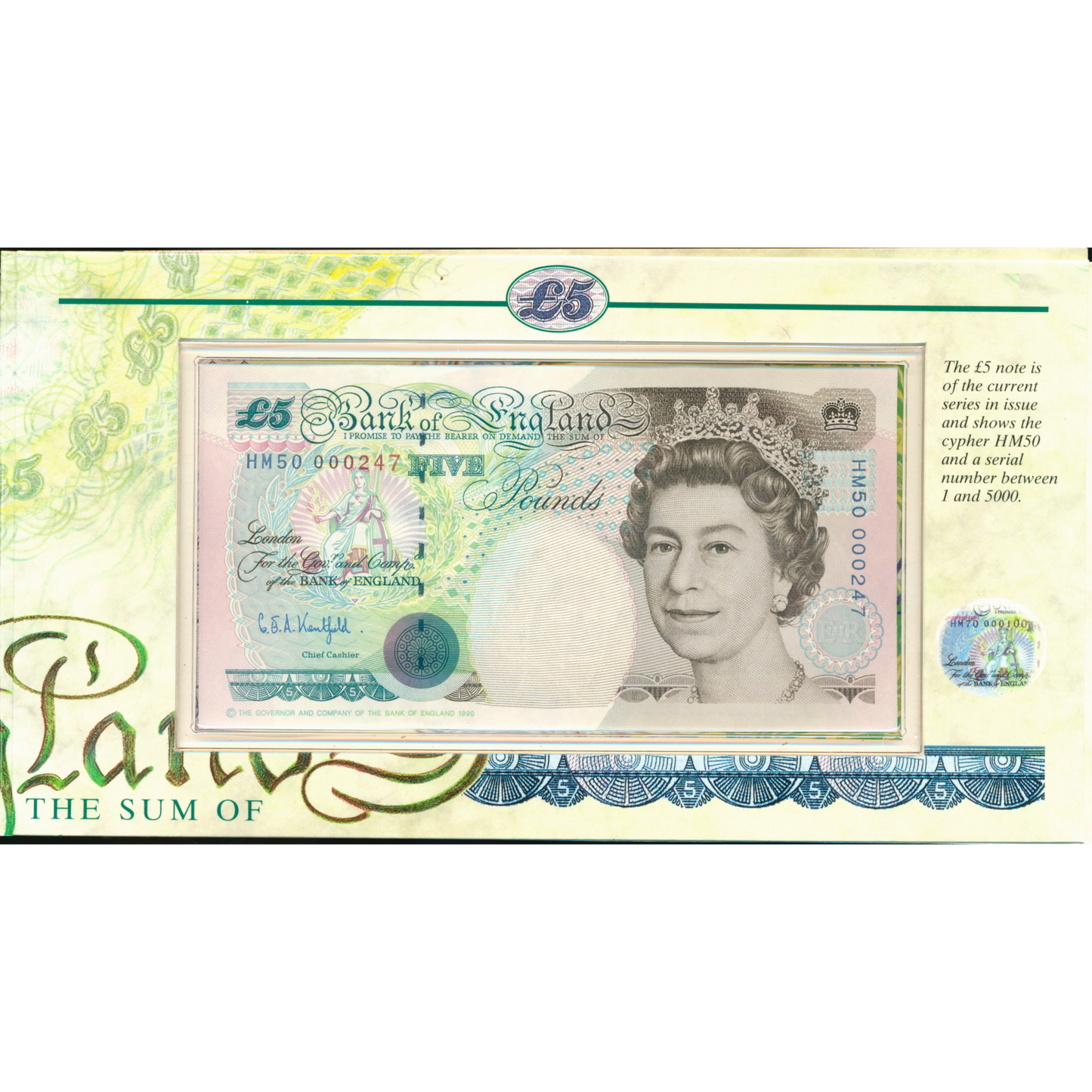 C123 1997 Debden presentation set Queens Golden Wedding Anniversary £5 B364 (HM50) and £5 cupronickel crown