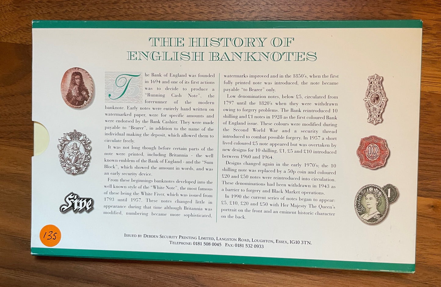 C135 1999 Debden presentation set Year prefix £5 B364 (YR19)