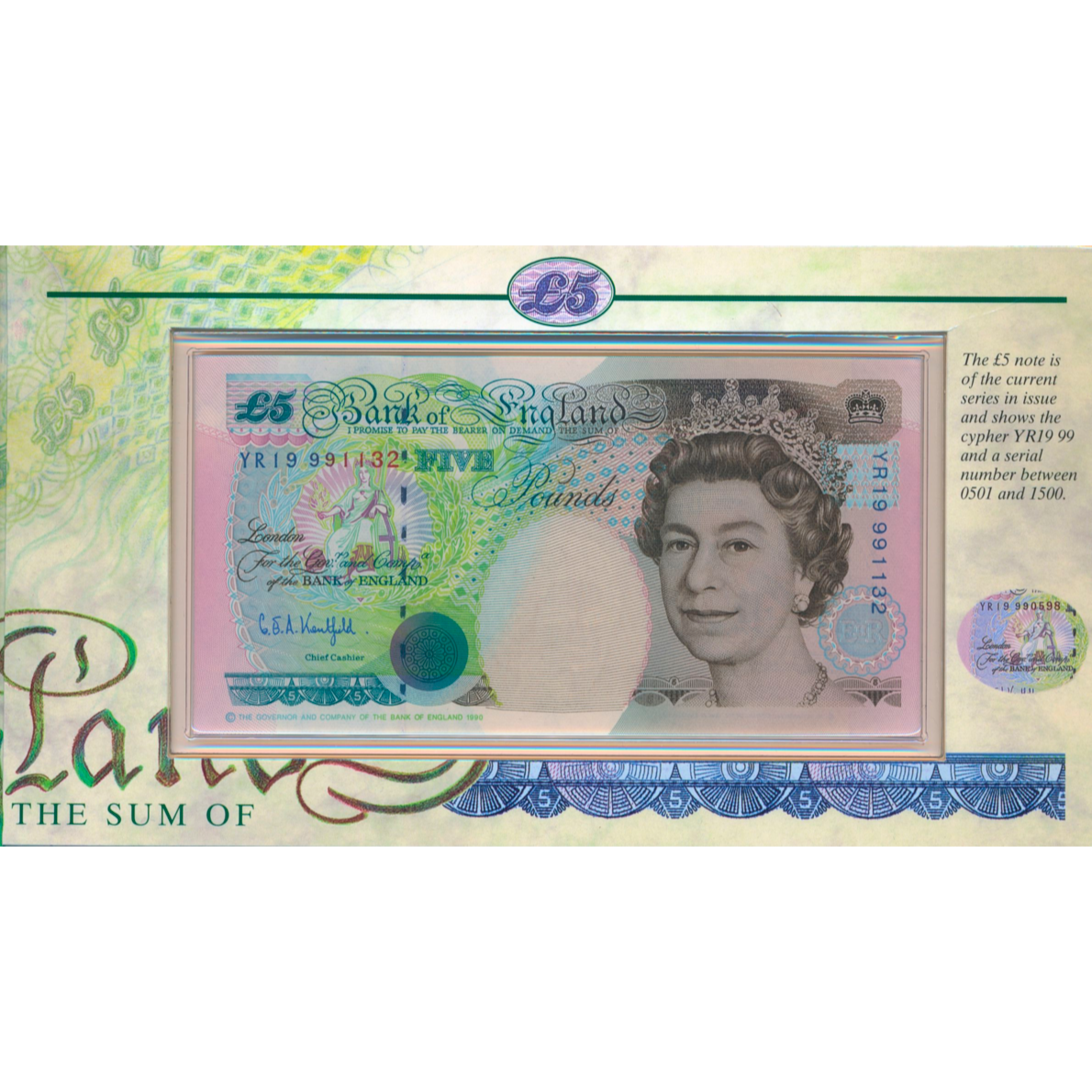 C139 1999 Debden presentation set Year prefix £5 B364 (YR19) with £5 cupronickel Millennium crown