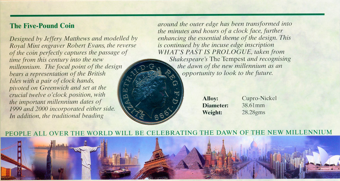 C139 1999 Debden presentation set Year prefix £5 B364 (YR19) with £5 cupronickel Millennium crown
