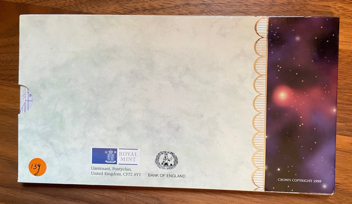 C139 1999 Debden presentation set Year prefix £5 B364 (YR19) with £5 cupronickel Millennium crown